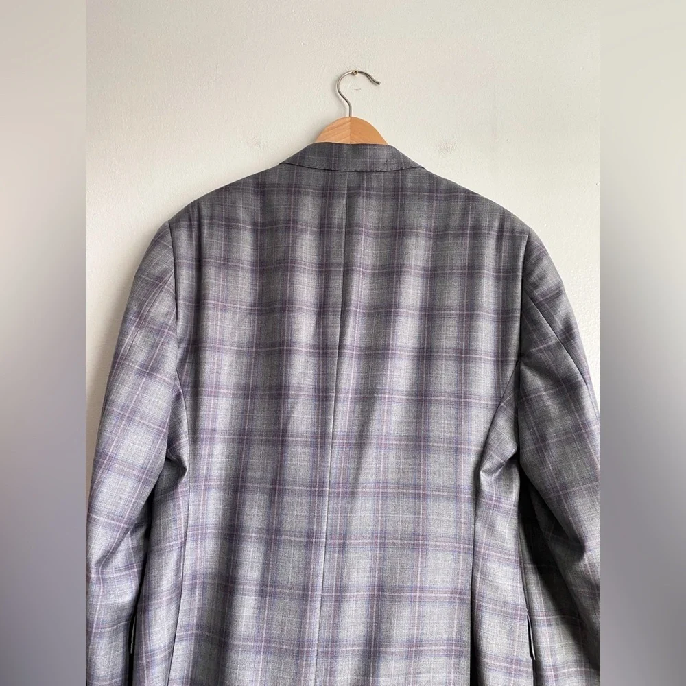 Emporio Armani GLine Virgin Wool Gray Plum Check Pane Plaid Sport Coat Blazer 54